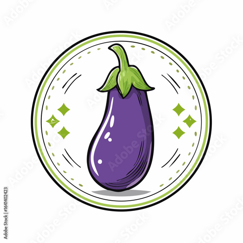 Stylized eggplant illustration with whimsical design for healthy food concepts