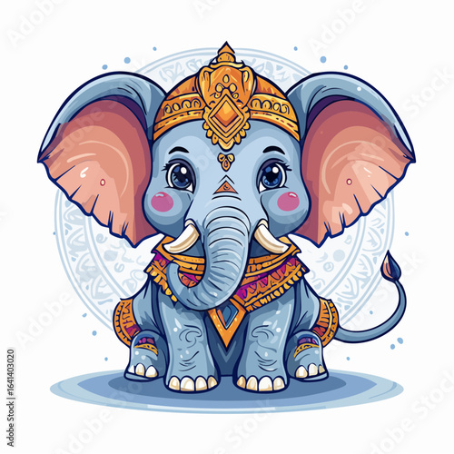 Adorable baby elephant with traditional indian attire and intricate details illustration