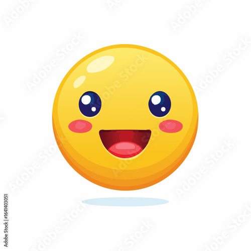 Happy yellow emoji with rosy cheeks and a cheerful expression on a white background