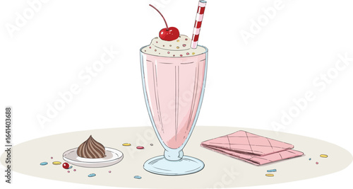 Milkshake on table in white background, Milkshake logo and icon design, Milkshake illustration vector design
