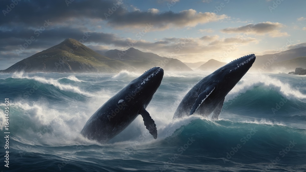Fototapeta premium Hermanus Whale Festival Breaching Silhouettes 