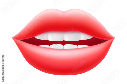 Sexy juicy lips in vibrant color isolated on white background. Perfect for beauty, makeup, and fashion concepts. Woman's kiss, a smile. Glossy and glamorous look. 3D realistic vector illustration.
