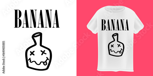 Banana Nirvana T-Shirt Design Vector Black Tee with black Text and Funny Banana Smiling Face, Trendy Graphic Apparel for Casual Style and Pop Culture Fans