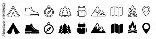 Hiking icon set. Camping icons