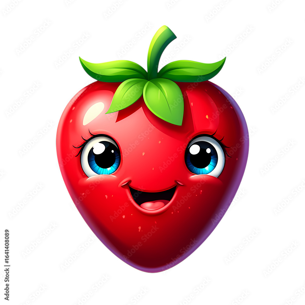 Obraz premium Cute Cartoon Strawberry Vibrant Red Fruit Illustration Perfect for Branding Websites and Digital Projects isolated on transparent background