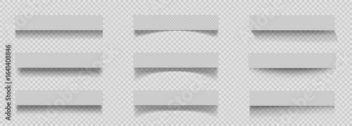 Realistic vector shadow set with soft gradients and blurred transparency on transparent background, perfect for mockups, overlays, UI elements, product displays, and web design
