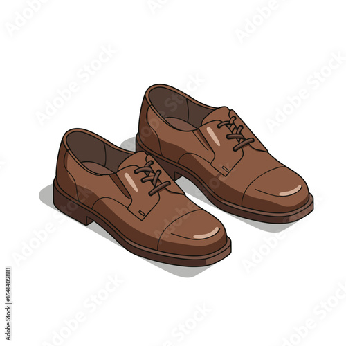 Brown leather dress shoes in a minimalist flat design  