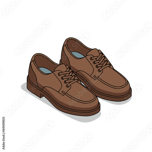 Brown leather casual shoes with laces on a white background  