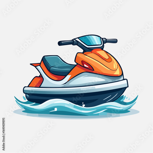 Vibrant illustration of a jet ski on the water with bold outlines and bright colors