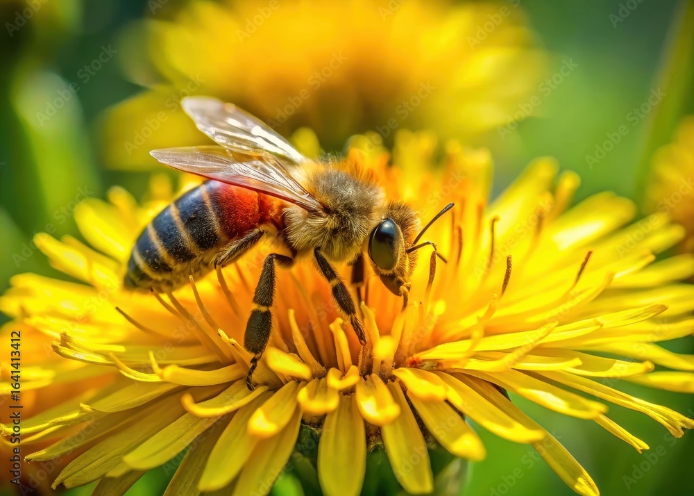 bee on yellow dandelion flower collecting nectar bee on yellow dandelion flower collecting nectar
