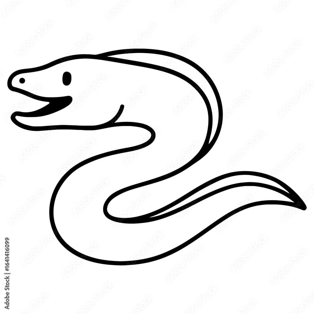 Fototapeta premium Cute cartoon outline illustration of smiling eel isolated on white background