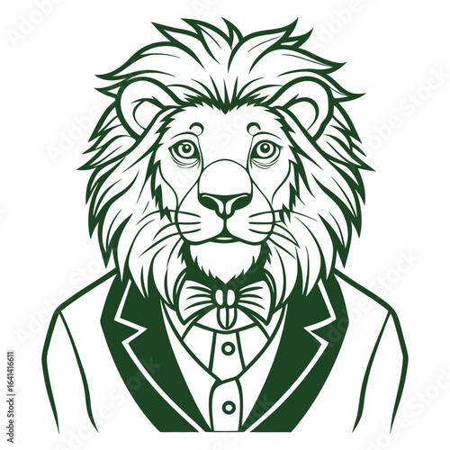Sophisticated lion wearing victorian waistcoat and monocle elegant gentleman animal portrait