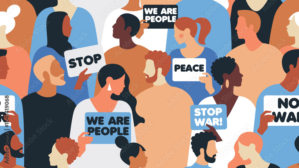 Fotografija People pattern a seamless stop-war crowd illustration