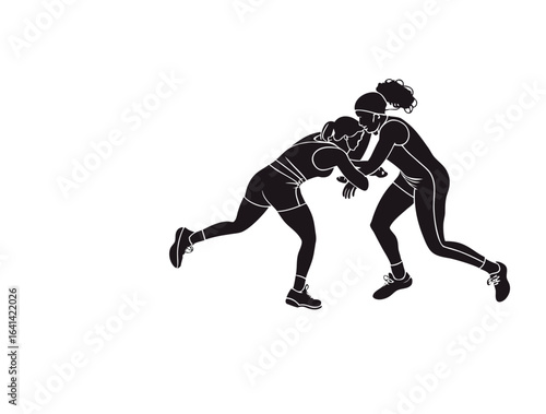 grils olympic wrestling sliwhoueete on white backround.