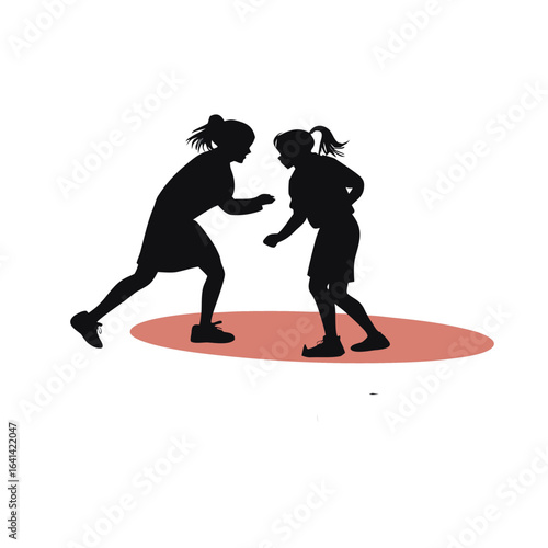 grils wrestling silhouettes on white backround