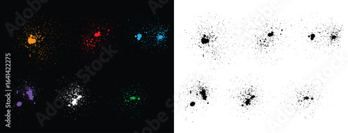 Grunge texture yellow, purple, black, blue, green, white, and red blood splatter background collection