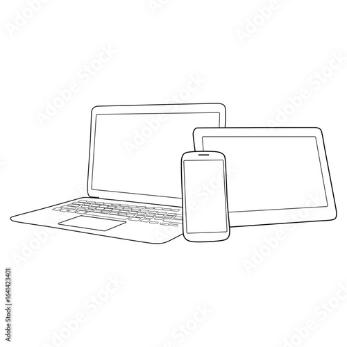 Multiple Devices line art vector design.Multiple Devices outline illustration design.