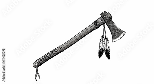 Feathered Ceremonial Tomahawk Vector Illustration