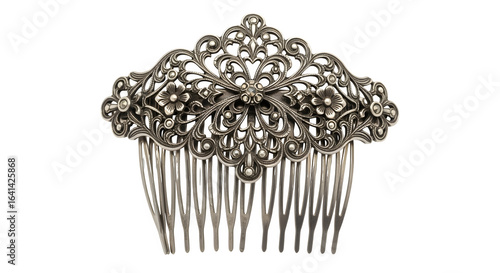 Vintage hair comb with filigree detailing, isolated on white background