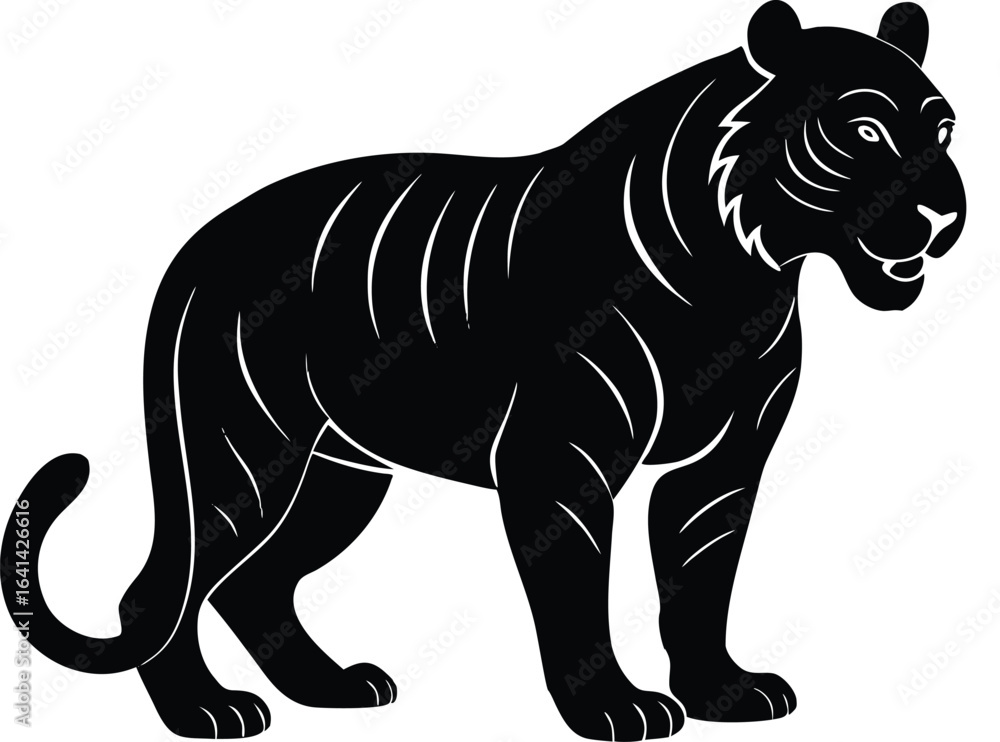 Obraz premium Majestic black tiger silhouette with white stripes, a powerful wild animal