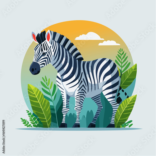 Striking zebra illustration in natural landscape, vibrant and dynamic composition