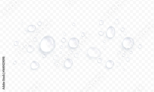Realistic water drops. PNG drops, condensation on the window, transparent water drop. Abstract water drops, bubbles on transparent background, digital liquid design, Stock royalty free. 