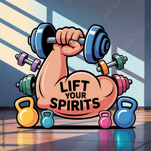 Fat man lifting weights 3d cartoon vector illustration fitness symbol