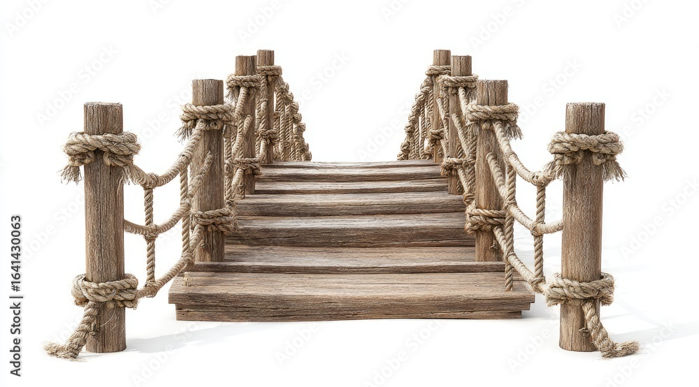 Fototapeta premium Wooden bridge with rope railing