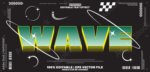 Wave y2k editable text effect in new modern trend style