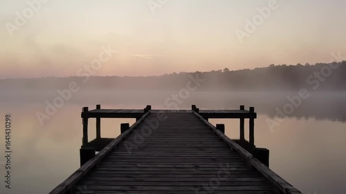 Wallpaper Mural Serene Dawn: Wooden Dock on Misty Lake, Peaceful Morning Torontodigital.ca