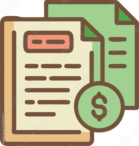 Vector art of financial document with a dollar coin, representing business finance and accounting