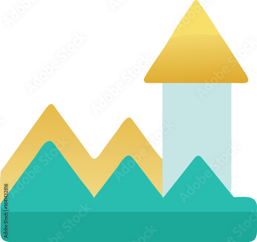 Vector art of abstract financial growth chart with upward trend and peak, isolated on white background