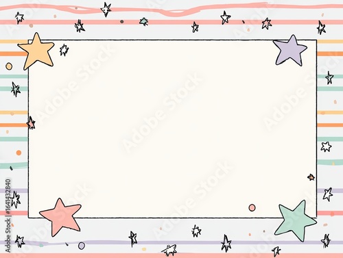 Pastel-colored frame with stars and confetti