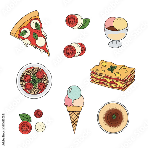assortment of italian food and dessert illustrations