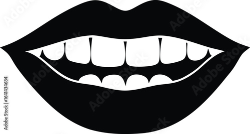 Smiling mouth with teeth icon silhouette vector. dental care, bright smile, and oral hygiene concept