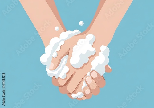 Washing hands with soapy water for hygiene and virus prevention illustration