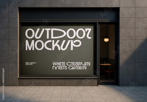 Outdoor Storefront Window Banner Mockup – Realistic Urban Advertising Template