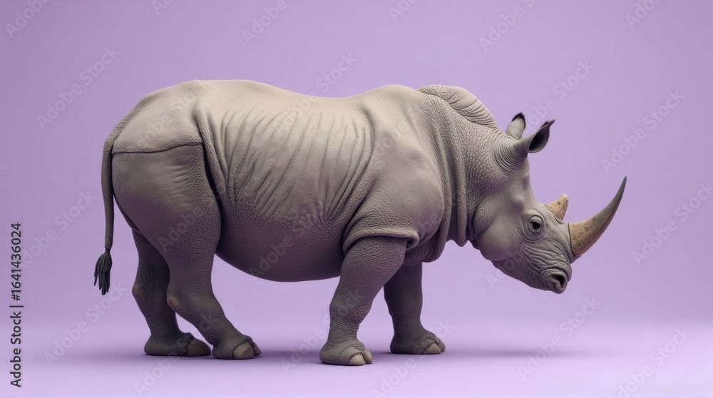 Obraz premium Realistic Grey Rhinoceros Figurine on Light Purple Background