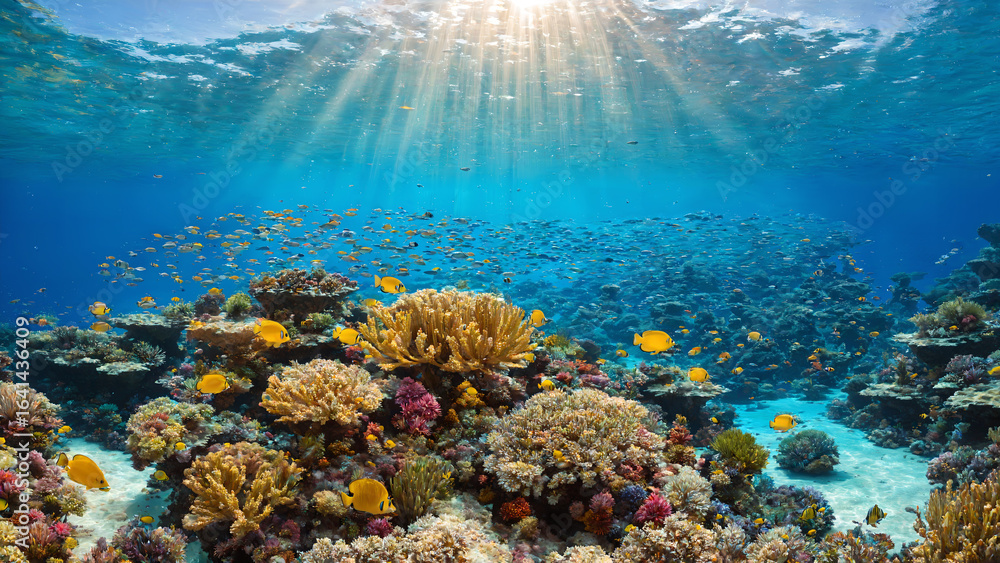 Fototapeta premium Sunlight over a Vibrant Coral Reef