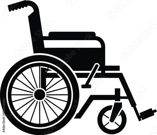 Black wheelchair illustration on a plain white background, mobility