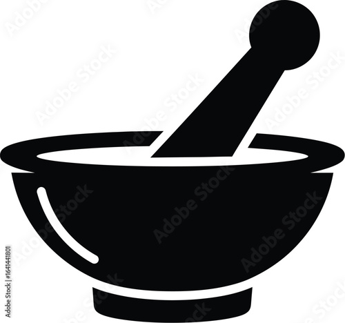 Black mortar and pestle on white, pharmacy, herbal medicine theme