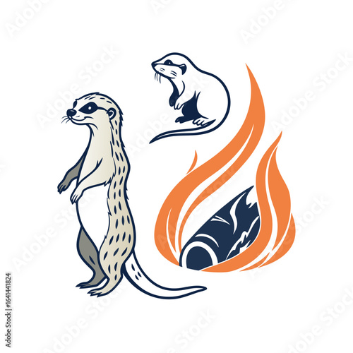 Meerkat otter nectarine hidden flame vector on white background.02