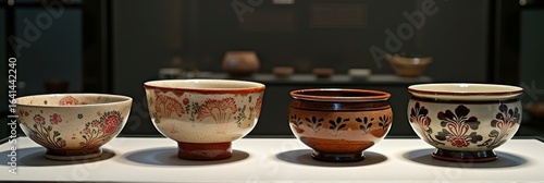 Exquisite collection of decorative ceramic bowls in a museum display