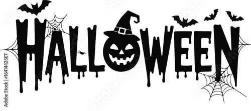 Halloween typography silhouette vector art and illustration.