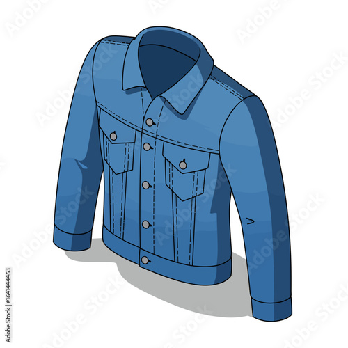 Denim jacket in blue color with front pockets and button closure  