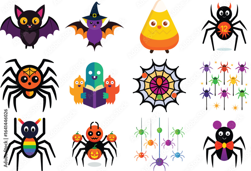 Obraz premium Cute halloween cartoon characters isolated on white background for decoration