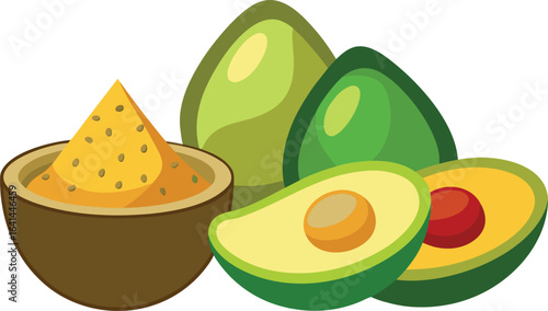 A vibrant array of avocados—whole, halved with pits, and diced—ready for guacamole.