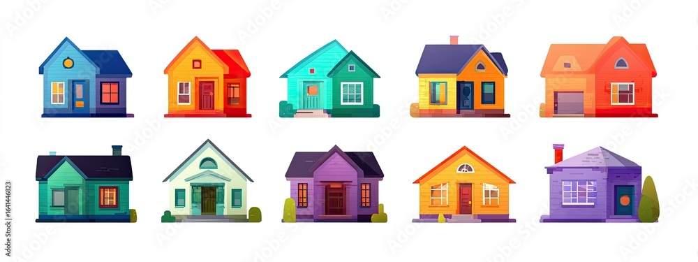 Fototapeta premium Colorful cartoon houses in various shades