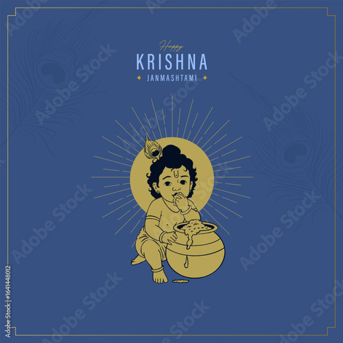 Shree Krishna Janmashtami festival vector banner design with Lord Shree Krishna vector illustration 