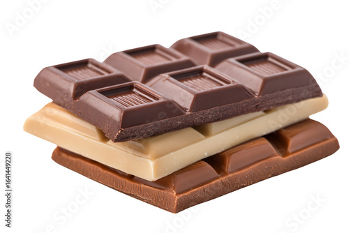 Delicious milk dark and white chocolate bar stack treat